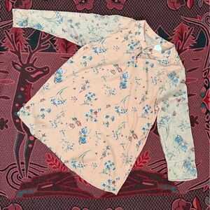 Zara Peach Floral Long-Sleeve Top with Blue and Cream Accents